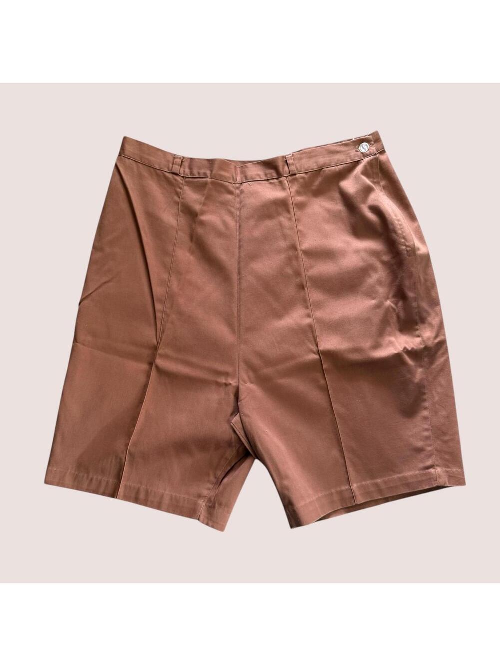 70s High Waisted Cotton Bermuda Shorts - Rust Brown - 38 Waist